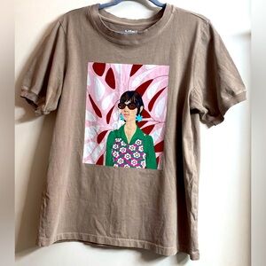 Women's Bijou Karman Sunglasses Mod Retro Look Short Sleeve Graphic T, XL